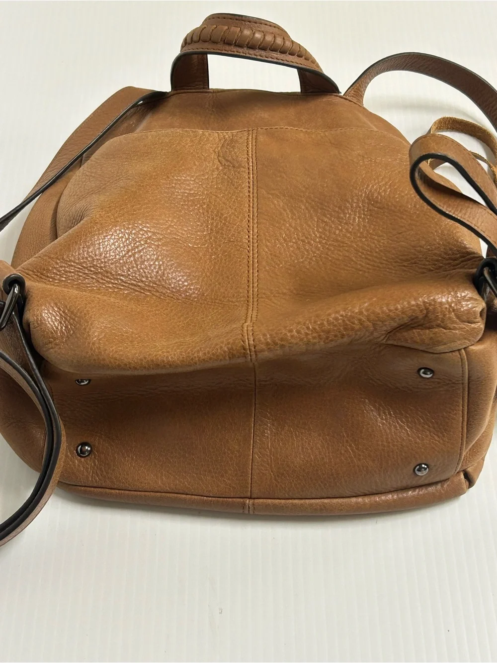 Aimee Kestenberg Tan Soft Leather Bali Backpack Foldover Bag Purse Minimalist